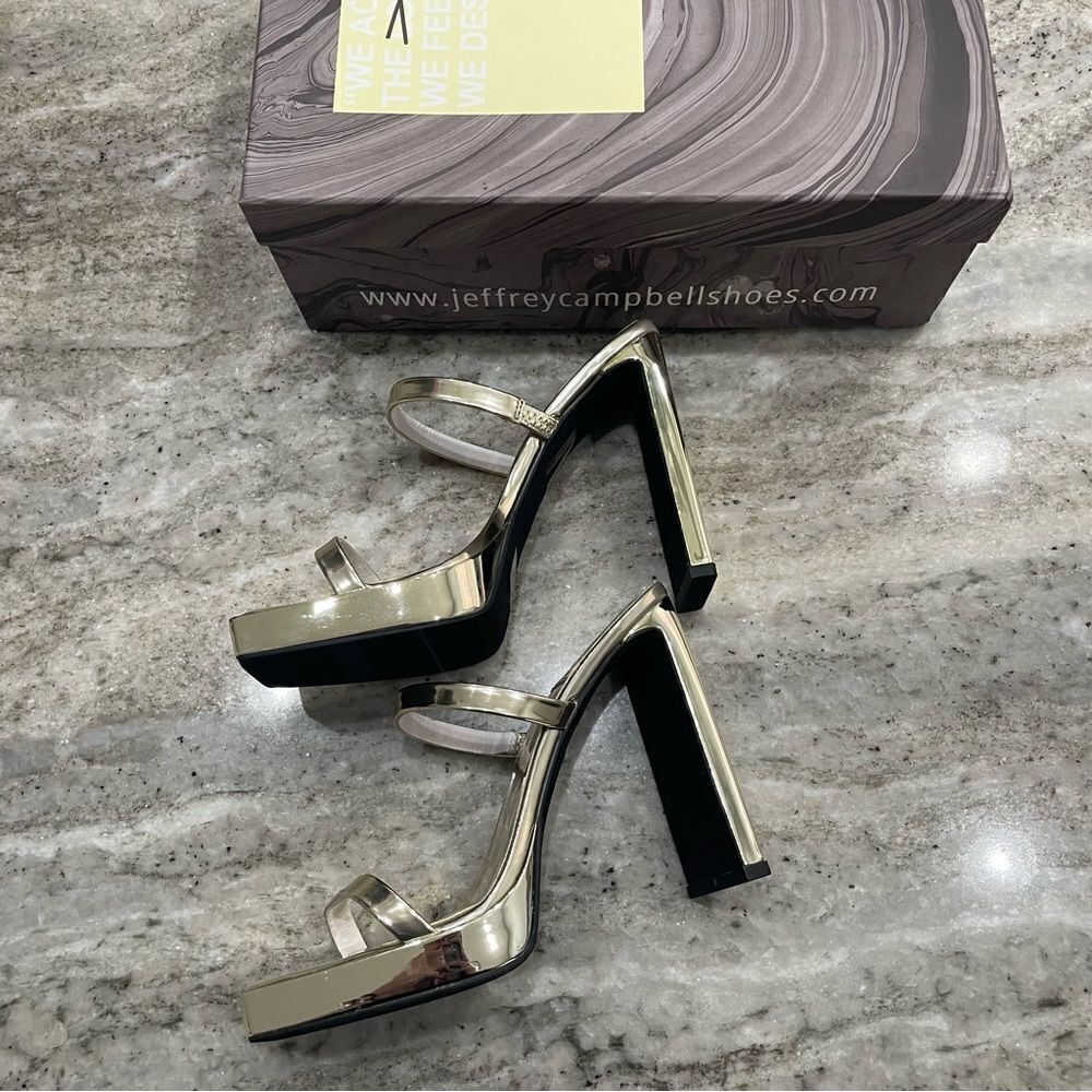 Nwt Jeffrey Campbell Gold Hustler Platform Sandal Size 7 - Picture 9 of 14